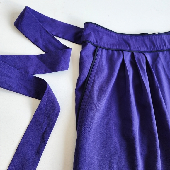 Banana Republic Womens Mini Pleated Skirt Purple Pockets Lined Tie Strap Sz 6 - Picture 2 of 10